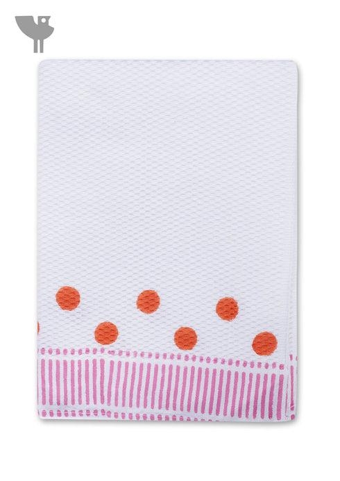 Handloom Cotton Bath Towel With Block Print Border